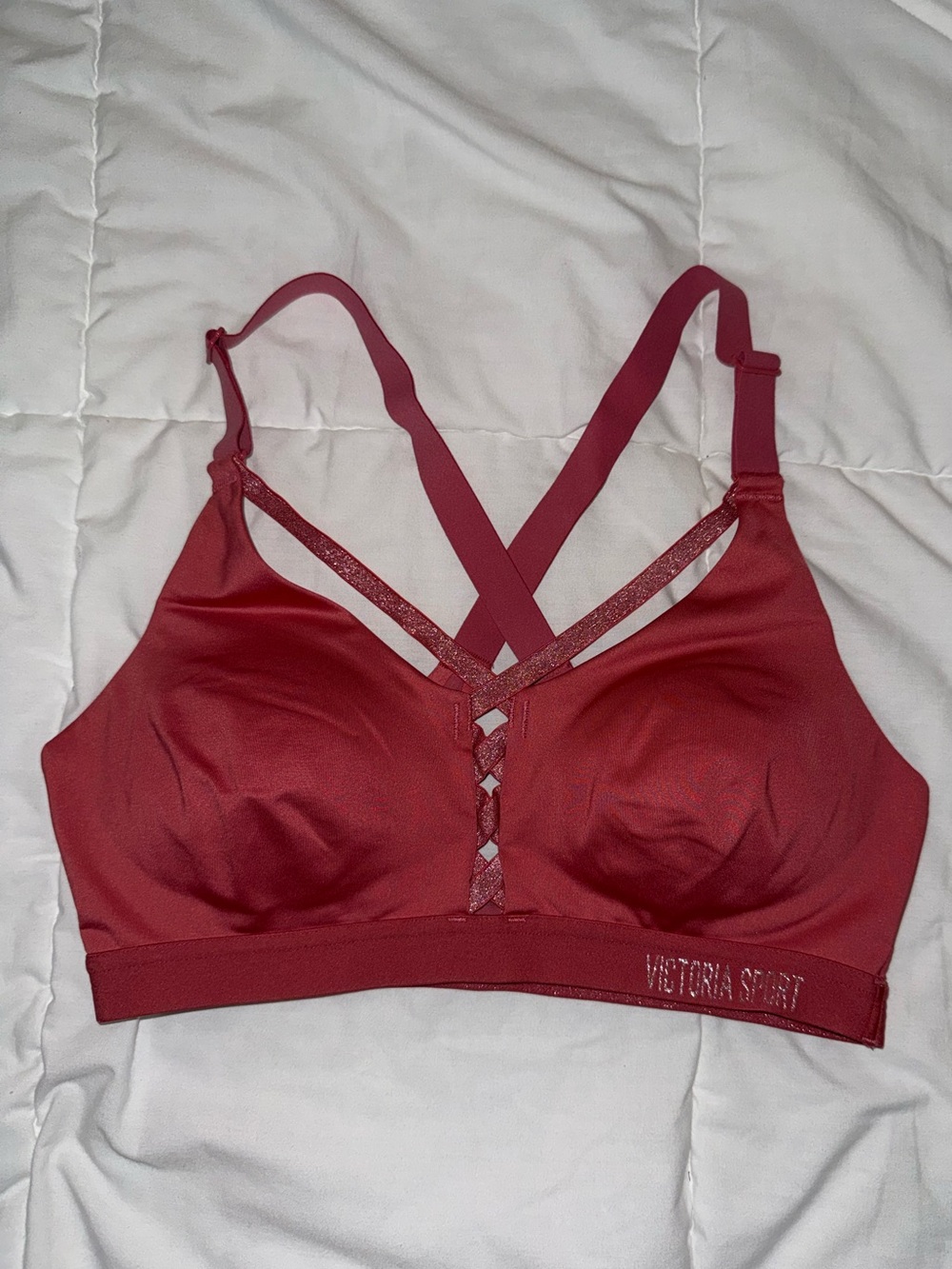 Victoria's Secret Pink/Red Strappy Light Support Sports Bra